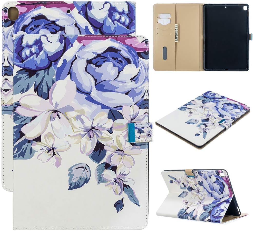 XFDSFDL® Protective Cover for Apple iPad Pro (10.5 Inch) PU Leather Flip Case Blue Flower Pattern with Built Stand Magnetic Closure Holster Card Slot Wallet Device Shell, 04