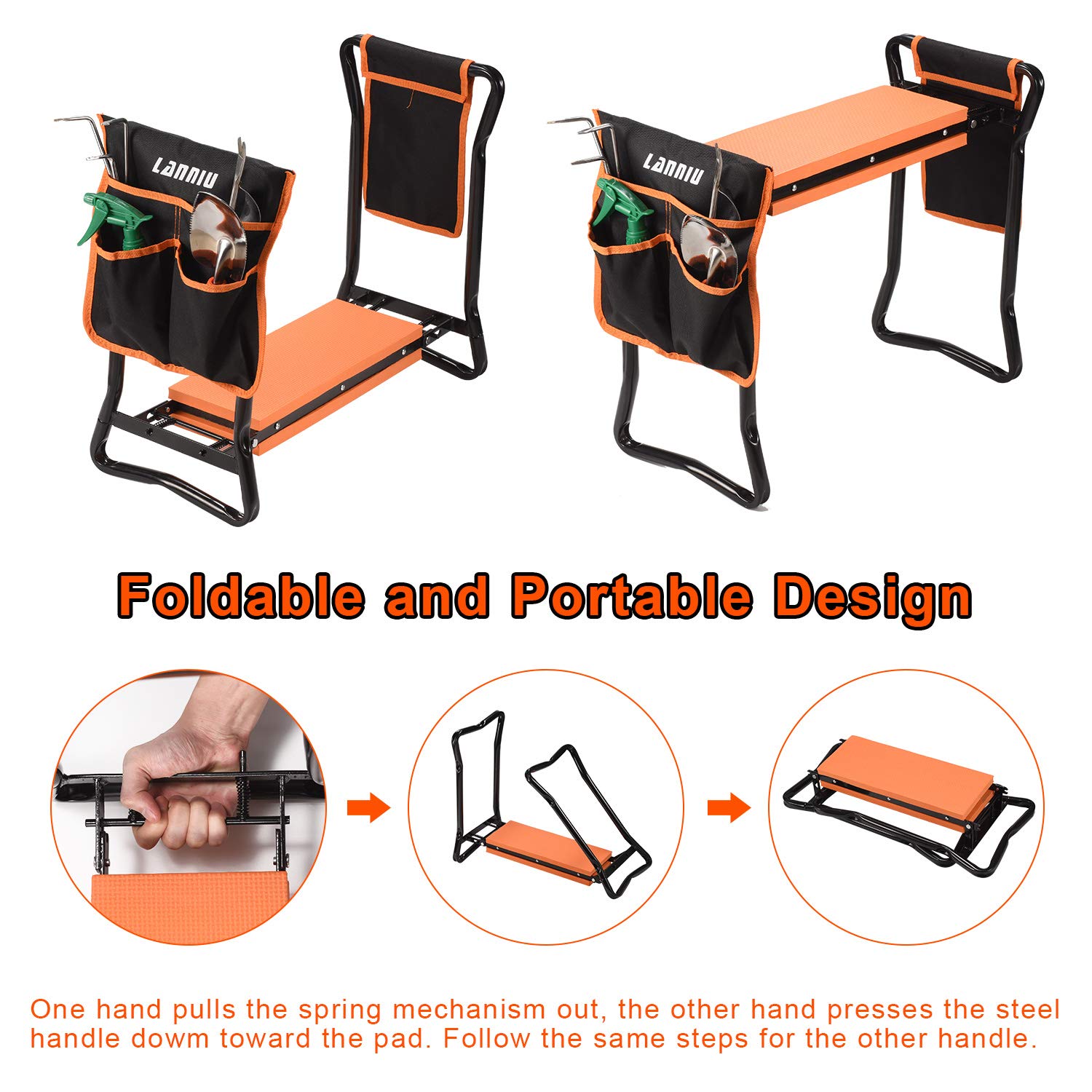 LANNIU Garden Kneeler and Seat Foldable Bench Stool with Kneeling Pad ...