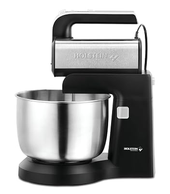 Holstein Housewares 5-Speed Hand and Stand Mixer, 250W Power with LED Light, Black and Stainless Steel – Versatile Mixer for Baking, Whipping, and More