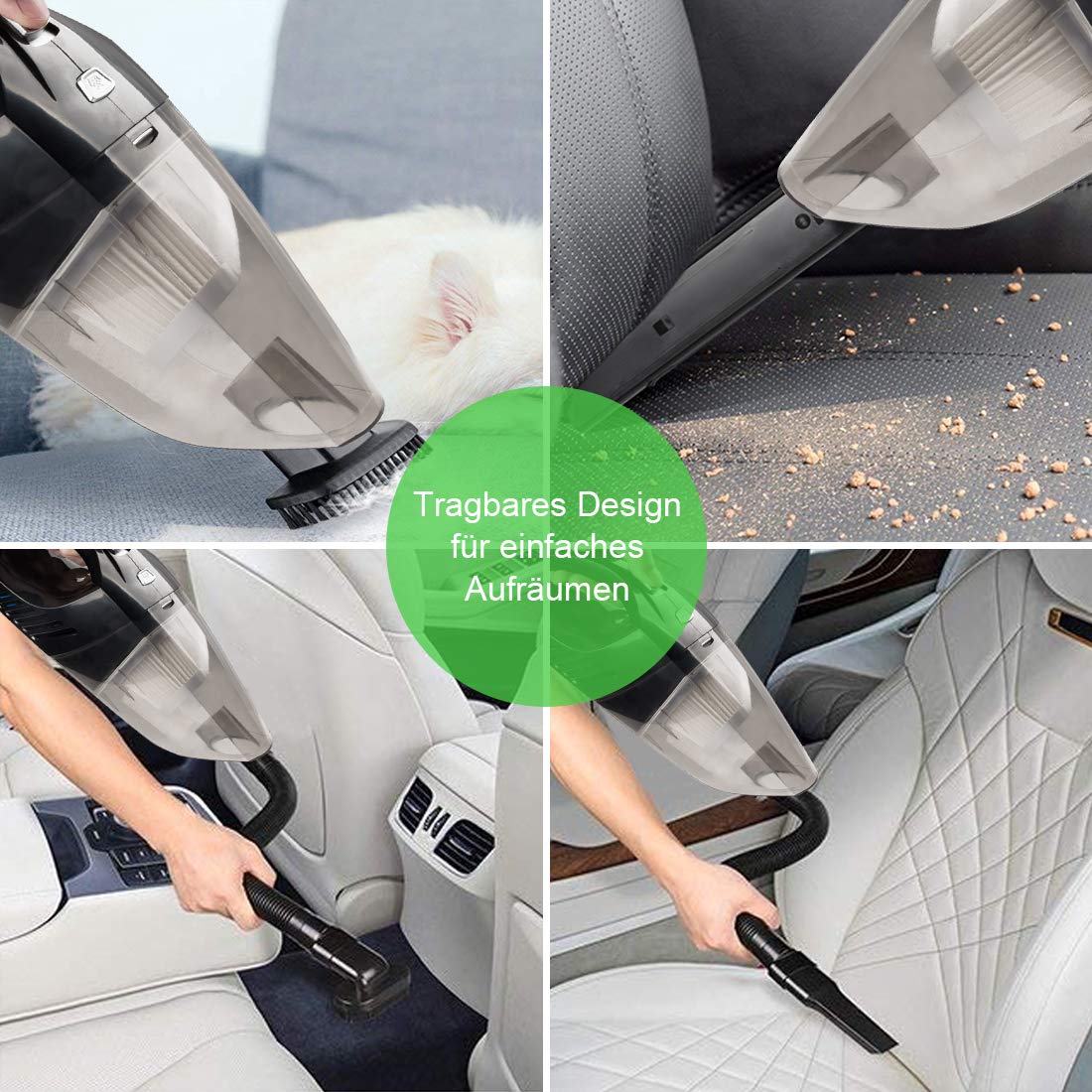 Handstaubsauger 12V 120W Wiederaufladbare Handheld Akkustaubsauger Nass & Trocken Autostaubsauger Li-Ionen-Akku Staubsauger für Staub und Flüssigkeiten geeignet, Akkustaubsauger für Auto,Haus - Schwarz