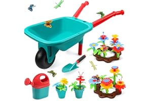 CUTE STONE Kids Gardening Tool Set, Garden Toys with Wheelbarrow, Watering Can, Shovel, Flower Garden Building Toy, Pretend P