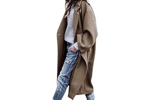 UANEO Women's Wool Blend Coat Oversized Double Breasted Long Trench Overcoat Winter