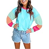 Floerns Women's Colorblock Crewneck Sweatshirt Long Sleeve Fall Outfit Pullover Tops