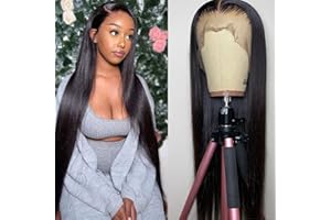 bunGiol 30 inch Lace Front Wig Straight Lace Frontal Wigs Pre Plucked with Baby Hair 180% Density 13X4 Brazilian Virgin Human Hair Wigs for Black Women Natural Black Color