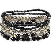 Pingyongchang Bohemian MultiLayer Gold Beaded Stackable Bracelet Set Cute Handmade Colorful Crystal Beads Stretch Bracelets for Women Boho Beach Vacation Holiday Jewelry Gift