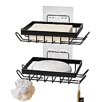 Vowupt Soap Bar Holder for Shower with 8 Hooks, Set of 2 Bar Soap Dish for Bathroom, Self Draining Shower Soaps Holder, Adhesive Soaps Saver Soap Tray Stand for Bathroom Accessories(Black)