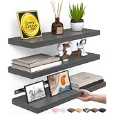 BAYKA Grey Floating Shelves 15.7in, Set of 3, Wall Mounted for Wall Decor | Easy Install, 22lbs Max Load, Hidden Bracket, Shelving for Bathroom Bedroom Kitchen Display Storage, Multi-Wall Compatible