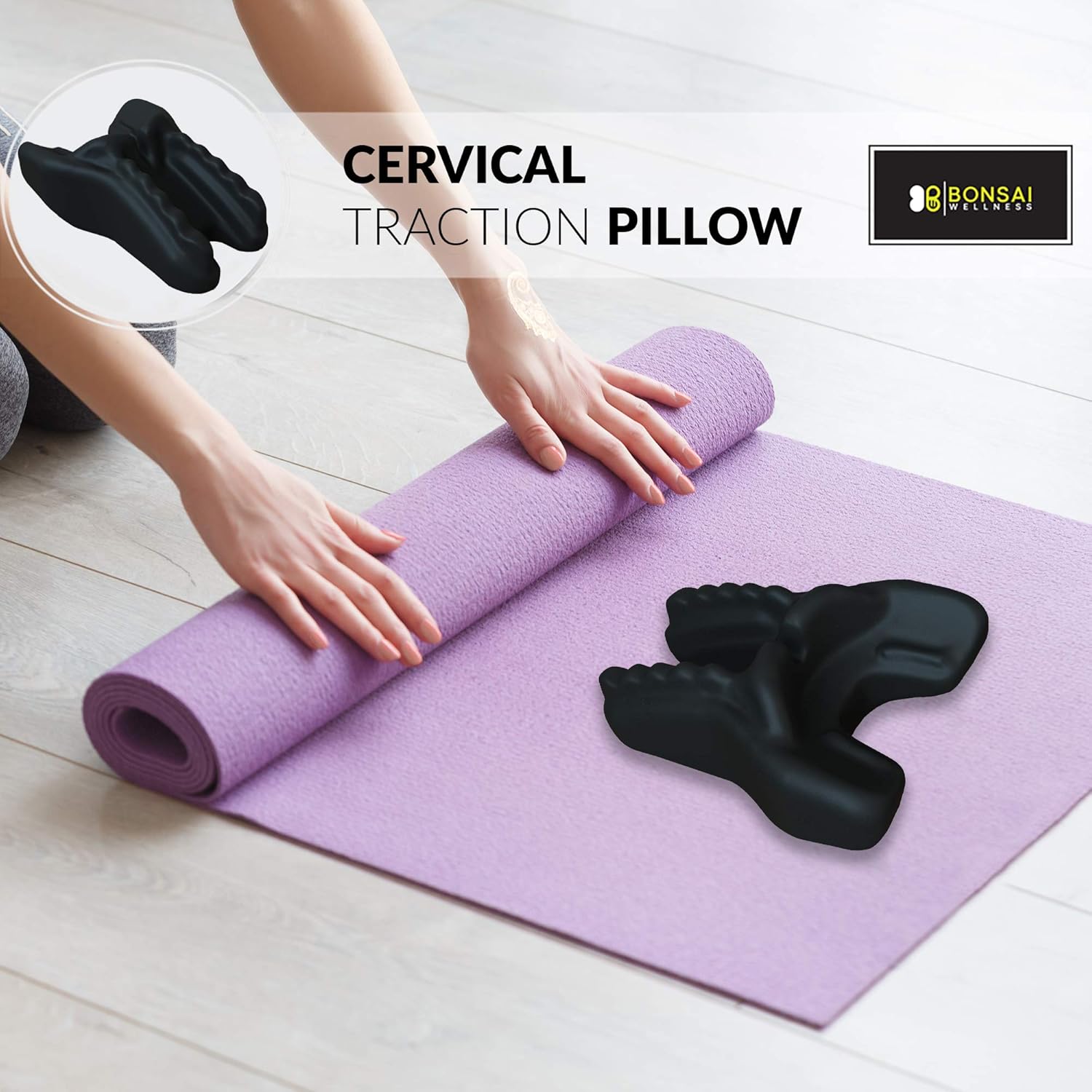 Cervical Traction Pillow - Chiropractic Orthotic Device for Neck and Shoulder Pain Trigger Point Therapy Massager and Posture Corrector with Acupressure and Occipital Release Nodes (Black): Health & Personal Care
