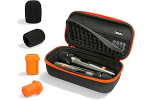 SQERO Hard Shell Microphone Case for JBL Wireless Two Mic System & PartyBox Wireless Mic, Carrying Travel Mics Storage Bag with 2 Microphone Cover and 2 Silicone Bases for Karaoke Stage Parties