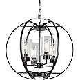 NA Farmhouse Chandelier 24" Globe Clear Glass Chandeliers Vintage Black Bedroom Kitchen Island Pendant Ceiling Lighting Industrial Metal Hanging Fixture for Dining Room Living Room