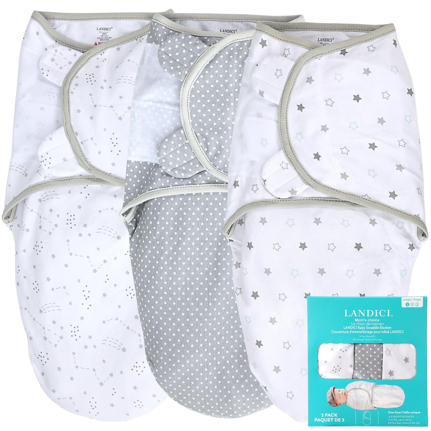 Photo 1 of LANDICI 3 Pack Sleep Sack with Easy-Change, 100% Cotton Swaddles for Newborns, Swaddle 0-3 Months, Ergonomic Baby Swaddles Sleep Sack, Swaddle Blanket, Baby Essentials (Starry Night)