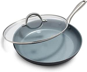 GreenPan Lima Healthy Ceramic Nonstick, Frying Pan/Skillet with Lid, 12", Gray