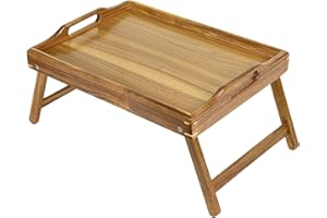 Utoplike Acacia Bed Table Tray for Food Serving, Breakfast Trays for Eating in Bed, Wooden Foldable Serving Table for Sofa