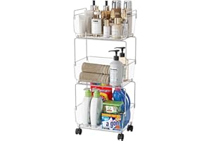 Delamu 3 Tier Rolling Cart for Kitchen, Bathroom, Office, Acrylic Utility Storage Carts with 2 Lockable Wheels, Ideal for Small Spaces, Pantry, Classroom, Makeup Organizer, Dorm Storage, Clear