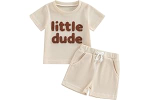 Blotona Embroidery Baby Boy Clothes Summer Short Sleeve Little Dude Print T-Shirt Tops Shorts Set Waffle Knit Outfit