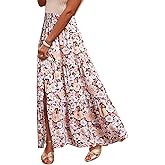 Happy Sailed Summer Skirts for Women Floral Print High Waist Flowy Split A Line Boho Maxi Skirt with Pockets