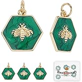 Beebeecraft 1 Box 6Pcs Hexagon Charms 18K Gold Plated Brass Bee Green Enamel Charm Pendants with Jump Ring for Jewelry Making Necklace Bracelet DIY Crafts