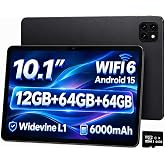 10.1" Android 15 Tablet, Octa-core 12GB RAM + 64GB + 64GB Card, Dual Camera | 1280x800 Resolution, WiFi 6 and Bluetooth, Dual Speakers, 5MP+8MP Cameras, 6000mAh Battery, Up to 2TB Expansion