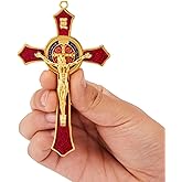 St Benedict Crucifix Red,Crucifix Wall Cross For Catholic Decor,Medalla De San Benito,Jesus Christ Hanging Cross Wall Decor,Crucifijo Del Perdon,Saint Benedict Medal Prayer For Home Decoration