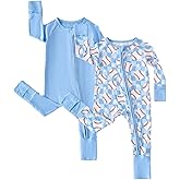 Chichoo Rayon from Bamboo Baby Pajamas Boy 2pack Baseball Football Infant 2 Way Zipper Pjs Romper Newborn Footless Sleeper