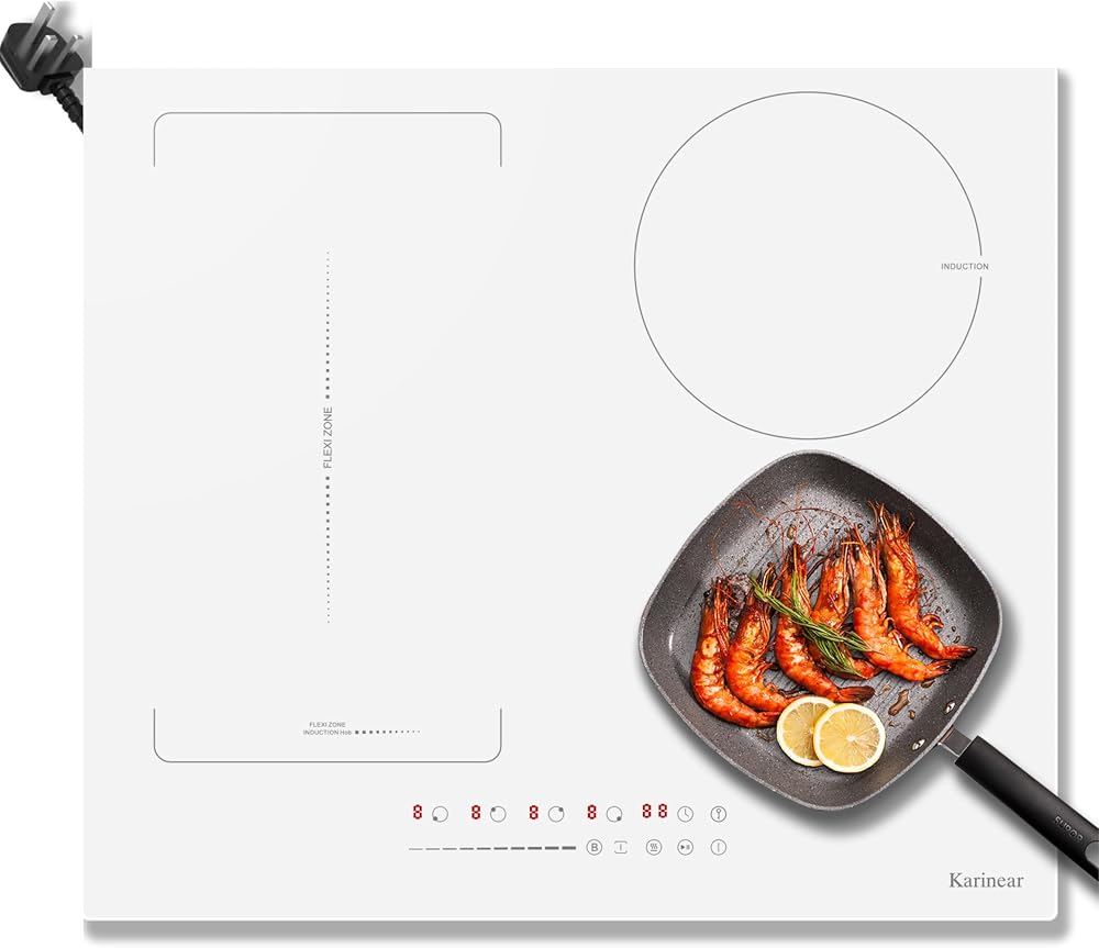 Karinero White Induction Hob 4 Zone 60cm Flex Zone 2800W Auto Switch Off