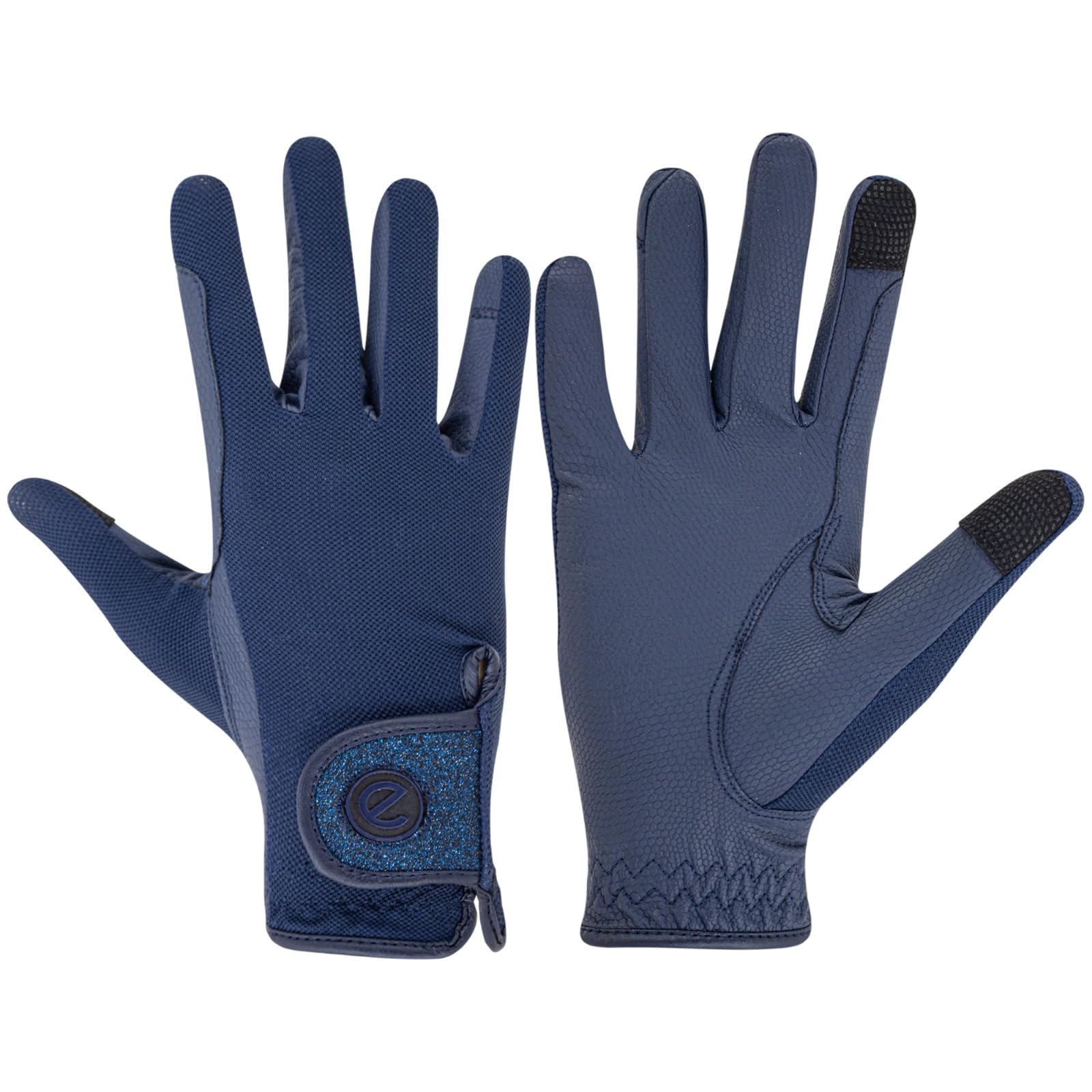 eGlove - eQUEST GripPro X-LITE Horse Riding Gloves - Lightweight, Breathable, Grippy Non-Slip Material - Comfort Mesh Back - Touchscreen Gloves (BLUE - BLUE GLITTER CUFF, XS)