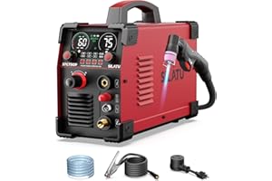 SILATU 75Amps Plasma Cutter, Large LED Display, Non-Touch Pilot Arc, Air Sensor Technology, 110/220V Dual Voltage IGBT Inverter Plasma Cutter Machine, 1'' Max Cutting Thickness for Beginners DIY (Red)