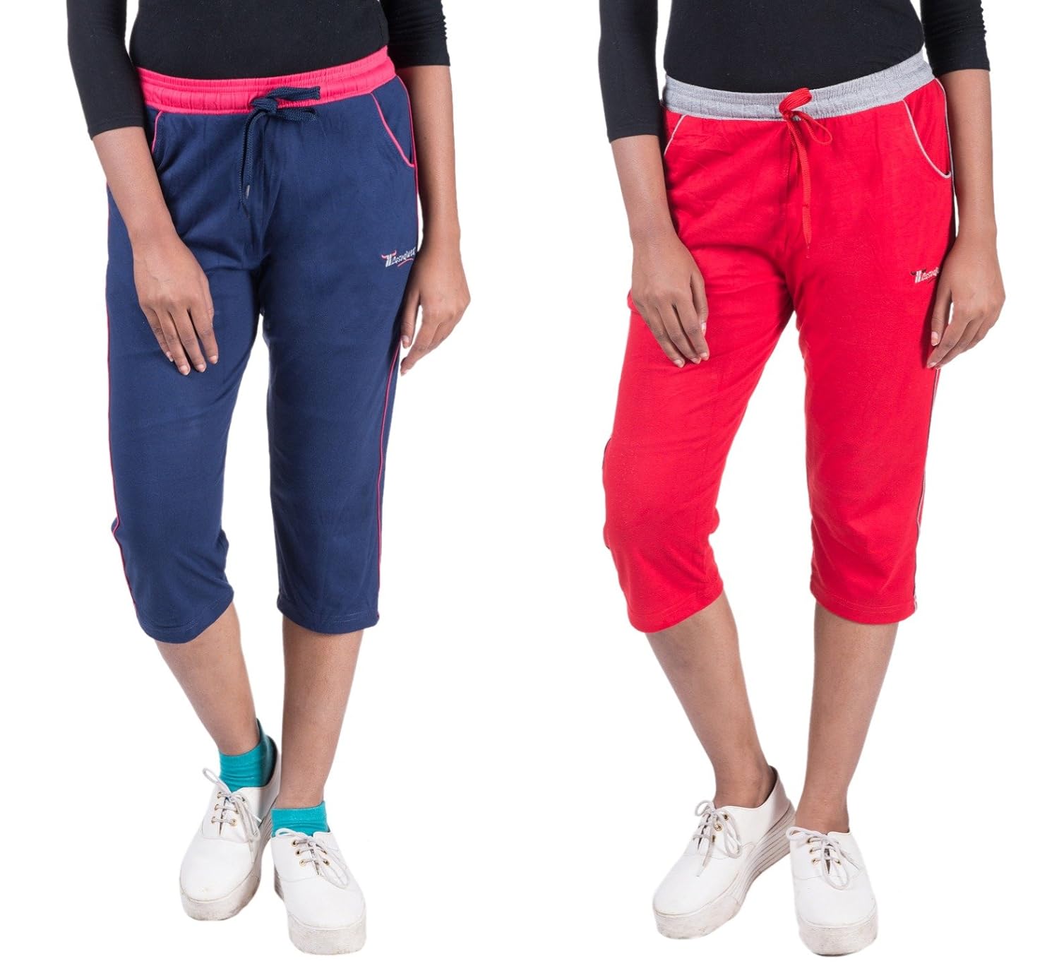 v d sales&trade;, combo pack of women's designer blue & red cotton capri , three quarters