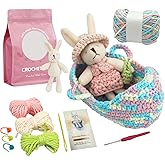 Lmrbelec Crochet Kit for Beginners, Crochet Animals Kit for Kids Adults, Rabbit Cradle Knitting Kit with Soft Yarn, Crochet Hook & Step-by-Step Video Tutorials, Crafts & Gift for Teen Girls