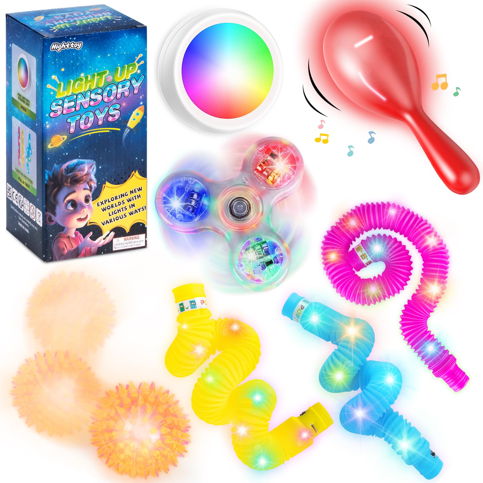 Highttoy Light Up Sensory Toys, Sensory Toys for Autism, 7PCS Light Up Toys, Sensory lights, Gifts for 4 5 6 7 8 Year Old Kids, Party Favors Stress Relief Toys