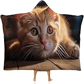 Fleece Wearable Blanket Hoodie Hands-Free Warm Cozy Oversized Small Orange Cat Blanket for Working Lounging
