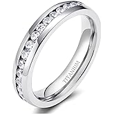 TIGRADE 2.5mm 4mm 5mm 6mm Titanium Ring Cubic Zirconia Engagement Ring Wedding Band Size 3 to 13.5