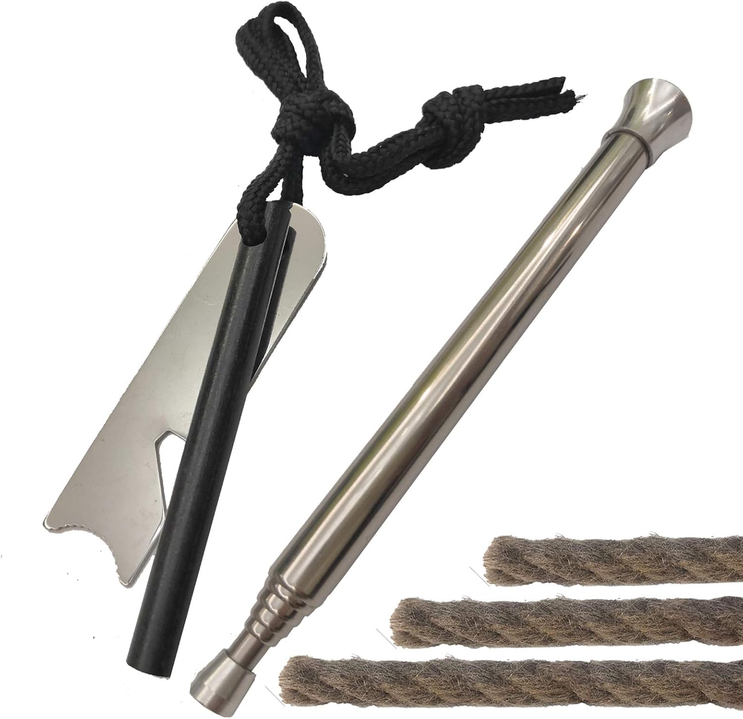 Fire Starter Survival Kit Magnesium Ferro Rod with Flint Striker, Collapsible Stainless Steel