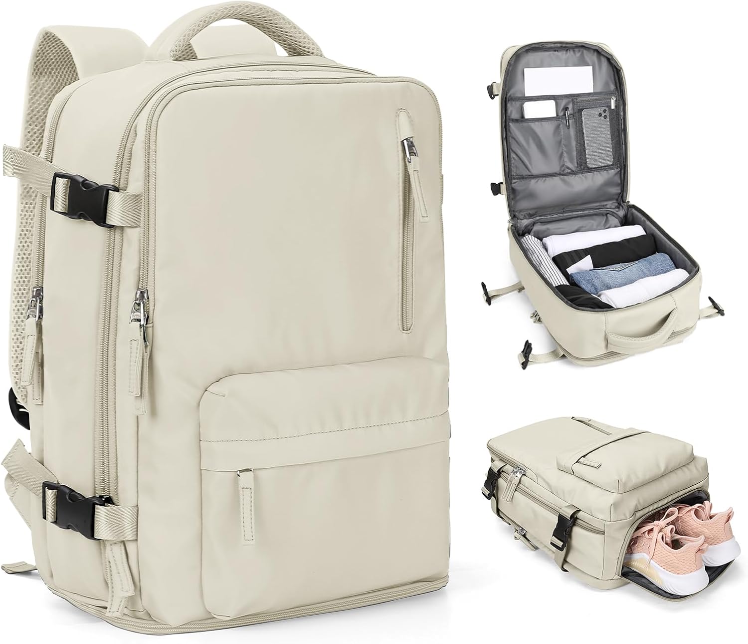 Cabin Bags for Travel, Underseat Carry on Hand Luggage Backpack for Women Airplane Approved Travel Backpack Personal Item Travel Bag 14 inch Laptop Backpack for Business Casual Work Beige