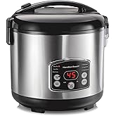 Hamilton Beach Digital Programmable Rice Cooker & Food Steamer, 14 Cups Cooked (7 Uncooked) With Steam & Rinse Basket, Stainl