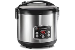 Hamilton Beach Digital Programmable Rice Cooker & Food Steamer, 14 Cups Cooked (7 Uncooked) With Steam & Rinse Basket, Stainl