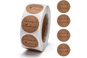 3 Roll Handmade with Love Stickers Baking Kraft Paper Lables Tags for DIY Homemade Gifts Scrapbooking Envelope Seals Birthday