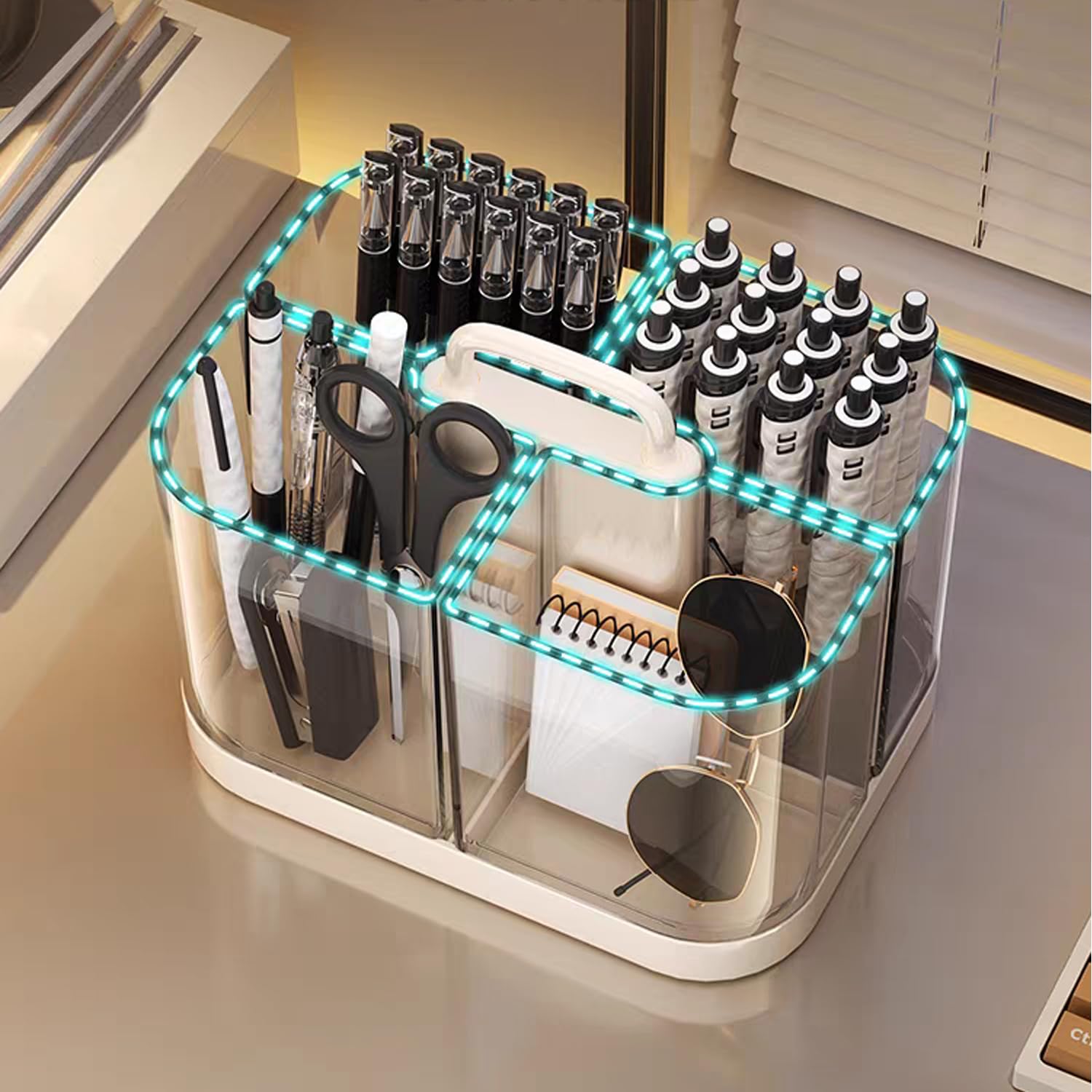 Photo 1 of LIPCHEEGO Stackable Caddy Organizer with Handle, Transparent Portable Desk Caddy for Art Craft Supplies, Office, Stationery, Pen Pencil Holder, Kitchen, Utensil, Makeup Organizer (White)