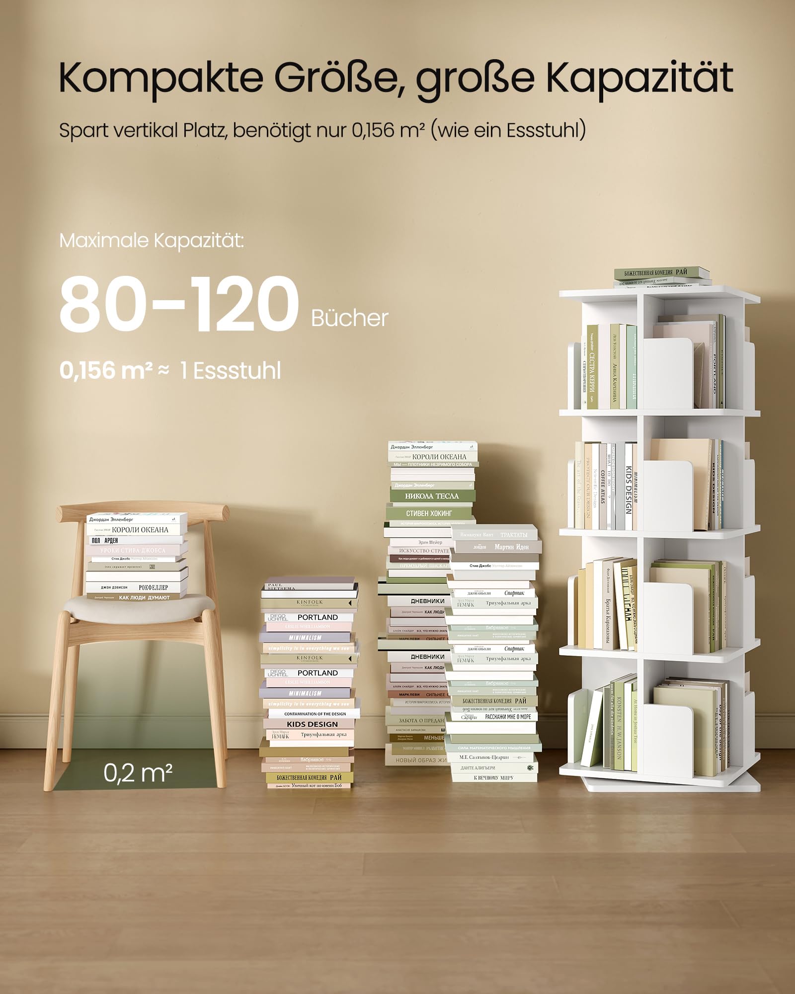 EUGAD Bücherregal drehbar mit 16 Fächer und 4 Ebenen, Weiß, 39,5x128x39,5cm 5
