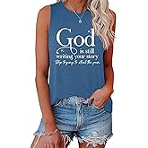 BLACKOO Women's Graphic God is Still Writing Your Story Graphic Tank Tops