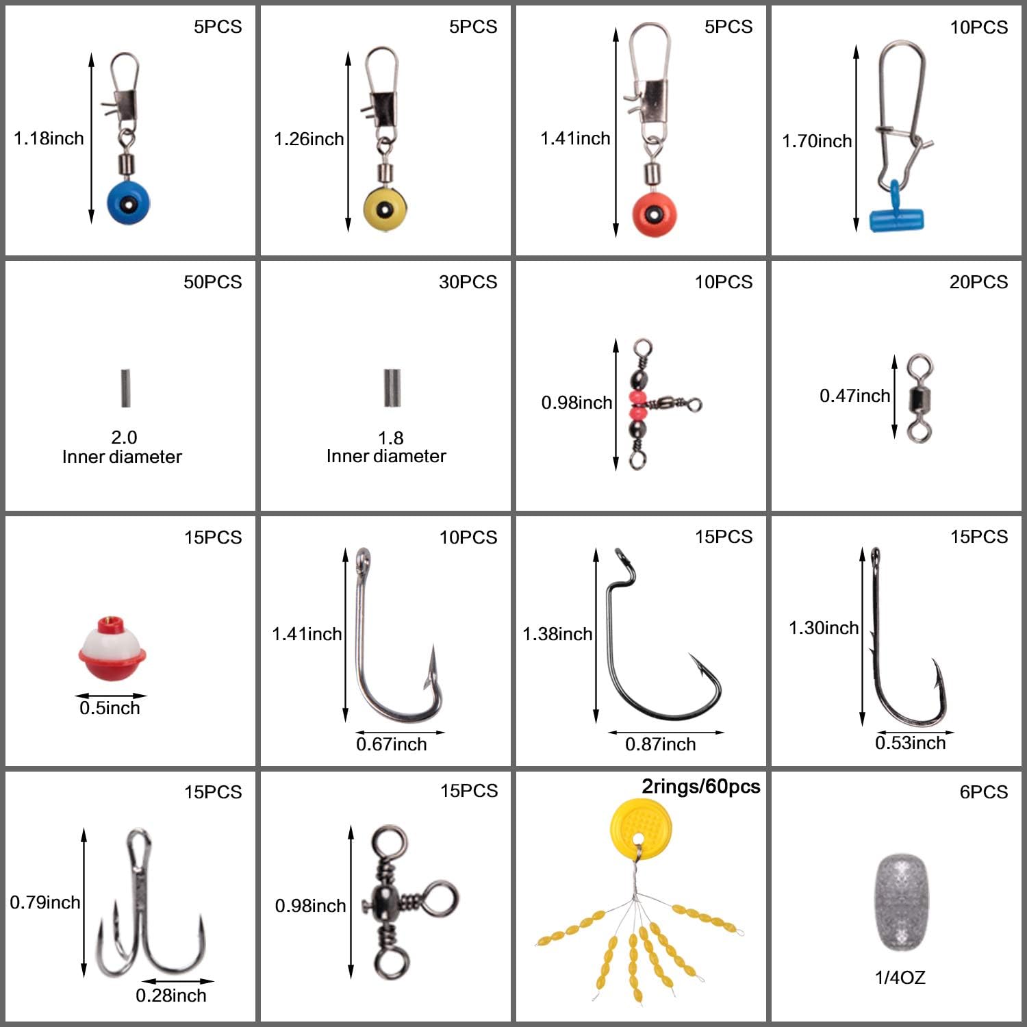 JSHANMEI Fishing Accessories Tackle Kit - Fishing Hooks, Swivel Snap, Sinker Weight, Fishing Beads, 3 Way Swivel Fishing for Freshwater Saltwater Terminal Tackle Box (286PCS) : Sports & Outdoors