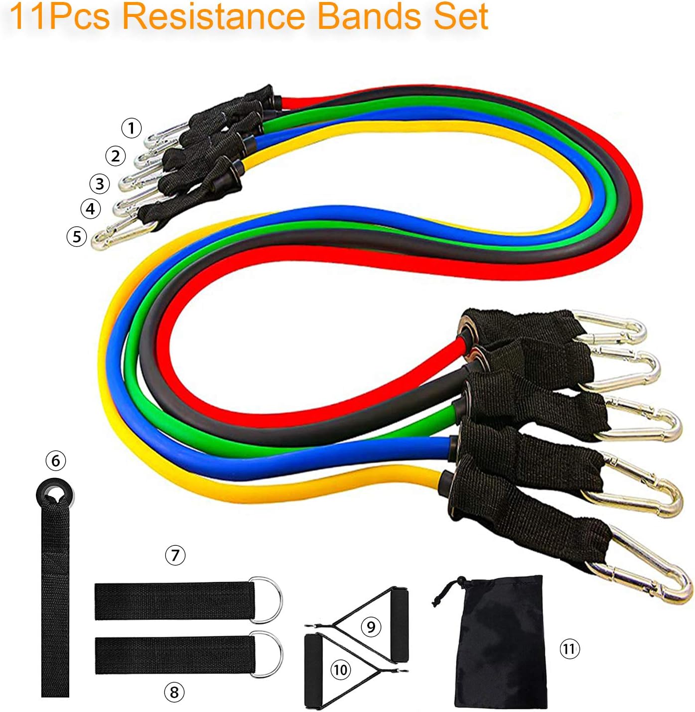 Daletu Resistance Bands Set, 11 Pcs Exercise Bands Stackable up to 100 lbs with Door Anchor, Handles, Waterproof Carry Bag, Legs Ankle Straps for Resistance Training, Physical Therapy, Yoga, Pilates