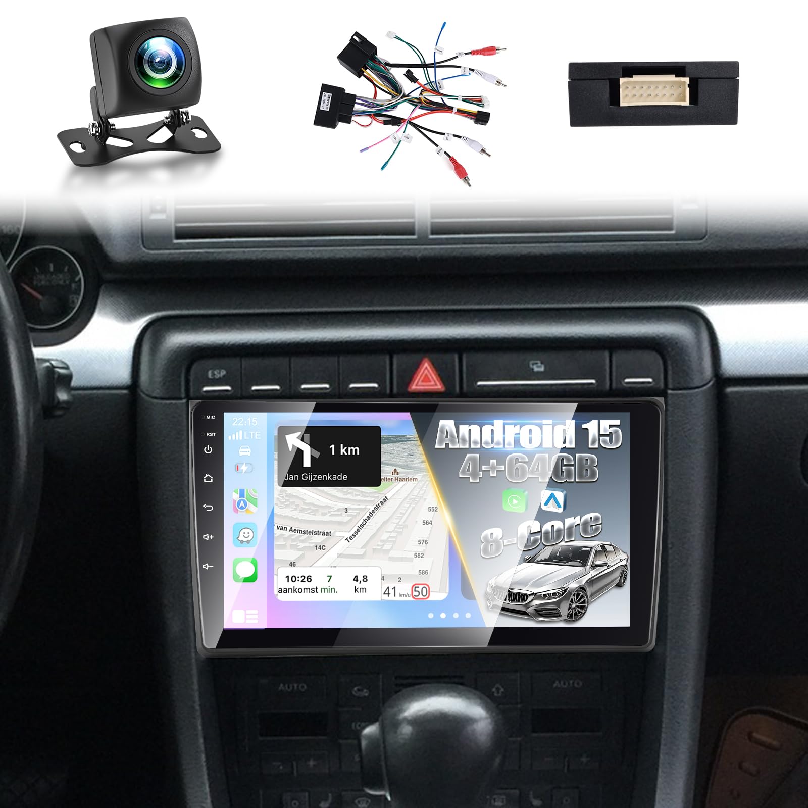 Photo 1 of [8 Core 4+64G] for Audi A4 S4 RS4 2002-2008 Upgrade Radio, NHOPEEW 9 inch IPS Touchscreen Android Carplay Stereo - 3D Car Model, Cooling Fan, 5G/WiFi, GPS, DSP, Custom UI Design + Backup Camera