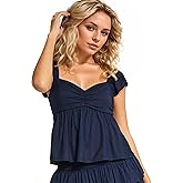 Ardrem Women Babydoll Peplum Tank Top Sweetheart Neck Ruffle Cap Sleeve Tank Tops Backless Smocked Shirts Flowy Tops