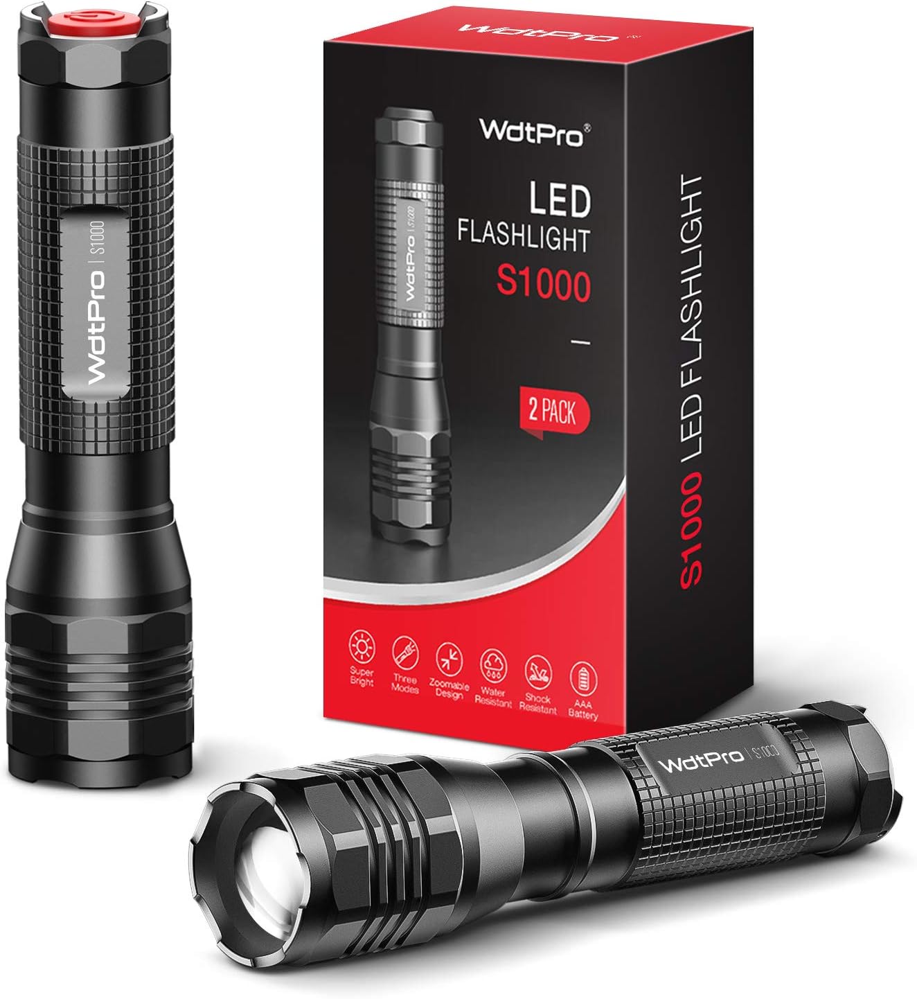 WdtPro LED Tactical Flashlight S1000 Upgraded - High Lumen, 3 Modes, Zoomable, Water Resistant, Flash Light - Ultra Portable Flashlights with Premium Holster for Camping, Gift, Emergency - - 