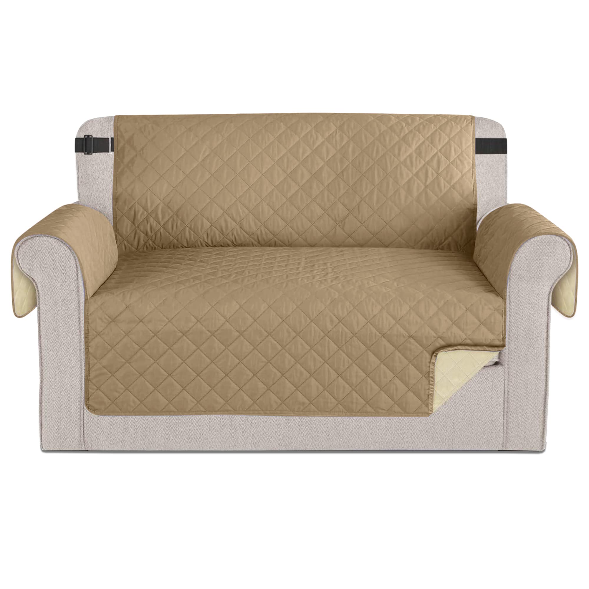 Time to Sparkle 1Pack Sofa Cover 2 seater Sofa Slipcover Reversible Sofa Cover Water Resistant Couch Cover with Foam Sticks Elastic Straps Furniture Protector for Kids, Dogs, Pets - Khaki