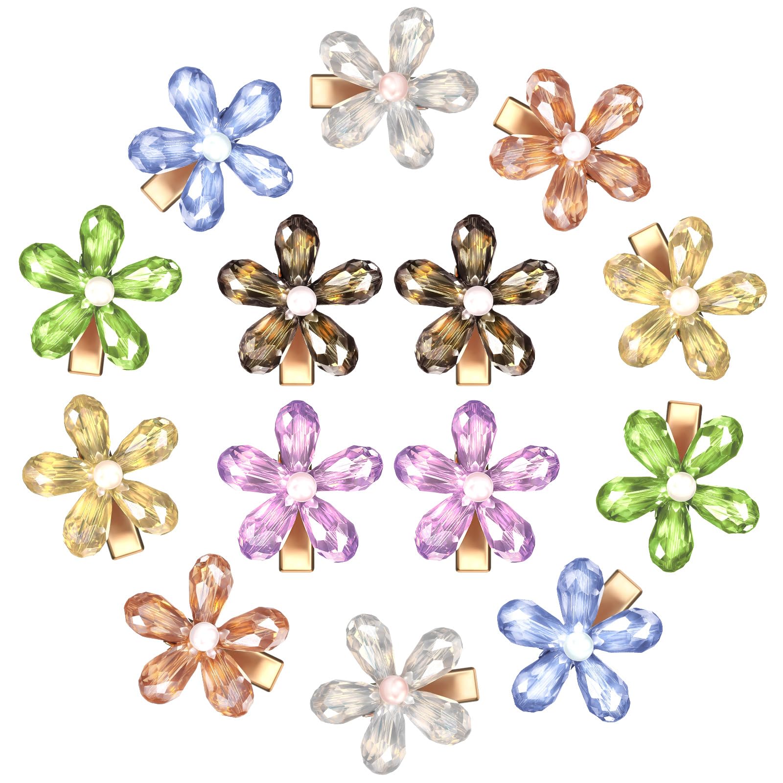 Photo 1 of Dilunave 14 Pcs Flower Hair Clips Small Pearl Crystal Alligator Hairpins Mini Flower Clips Decorative Bling Barrettes Stylish Hair Accessories for Women Girls Decoration Supplies(Crystal Color)