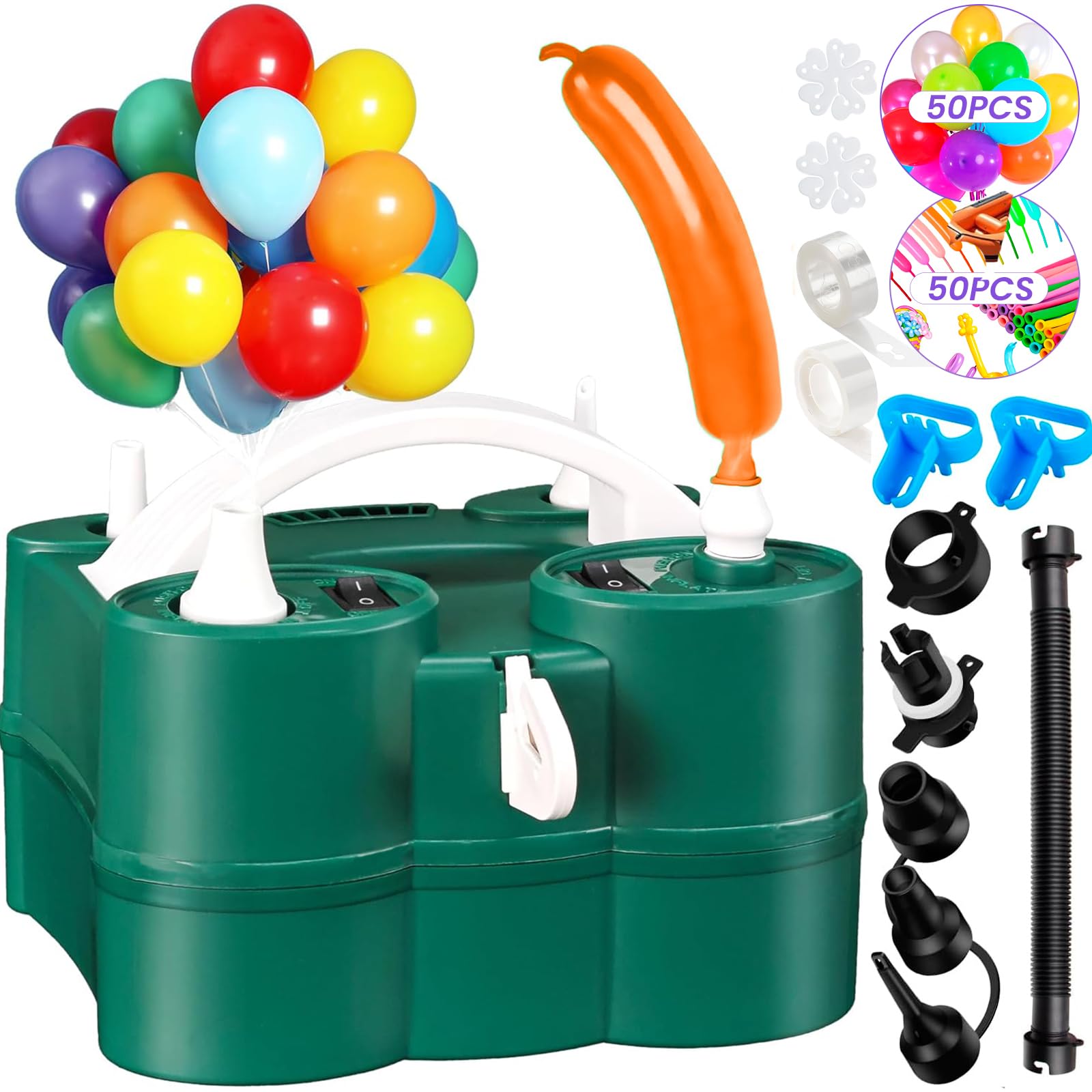 Photo 1 of Green Balloon Pump 3-in-1 Electric Air Pump for Inflatables and Balloons, Dual Nozzle Electric Balloon Inflator Pump Blower for All Balloons, Quick-Fill Inflator Deflator for Pool Floats, Save Time