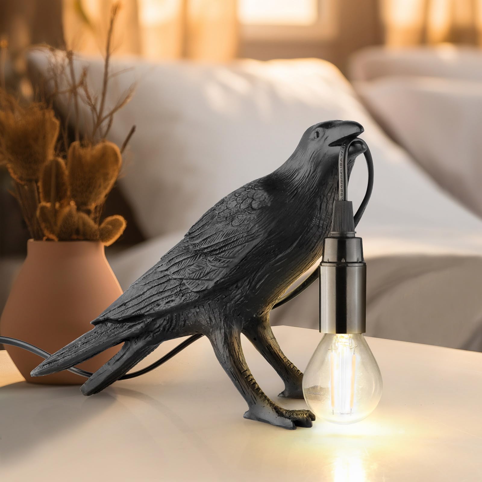 Photo 1 of Crow Lamp, Raven Table Lamp with Bulb, Bird Desk Lamps, Gothic Home Decor Crow Light, Raven Lamp for Bedside Bedroom Living Room Decor