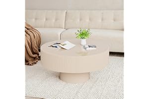 Handcrafted Round Drum Coffee Table, Modern Luxury Spacious Fluted Center Table for Small Space - Home Office Apartment,C 30.